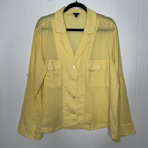 J. Crew Women’s Camp Collar Shirt Featherweight Linen Blend Yellow Size 16 - Picture 1 of 6